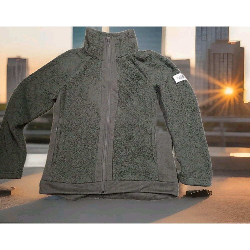 The North Face Fleece Jacket Womens M Green Excellent Full Zip Sherpa Mock Neck
